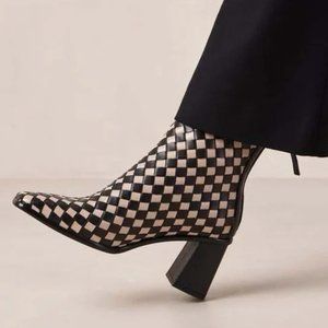 Alohas West Braided Woven Checkered Boots Heeled Leather Square Toe